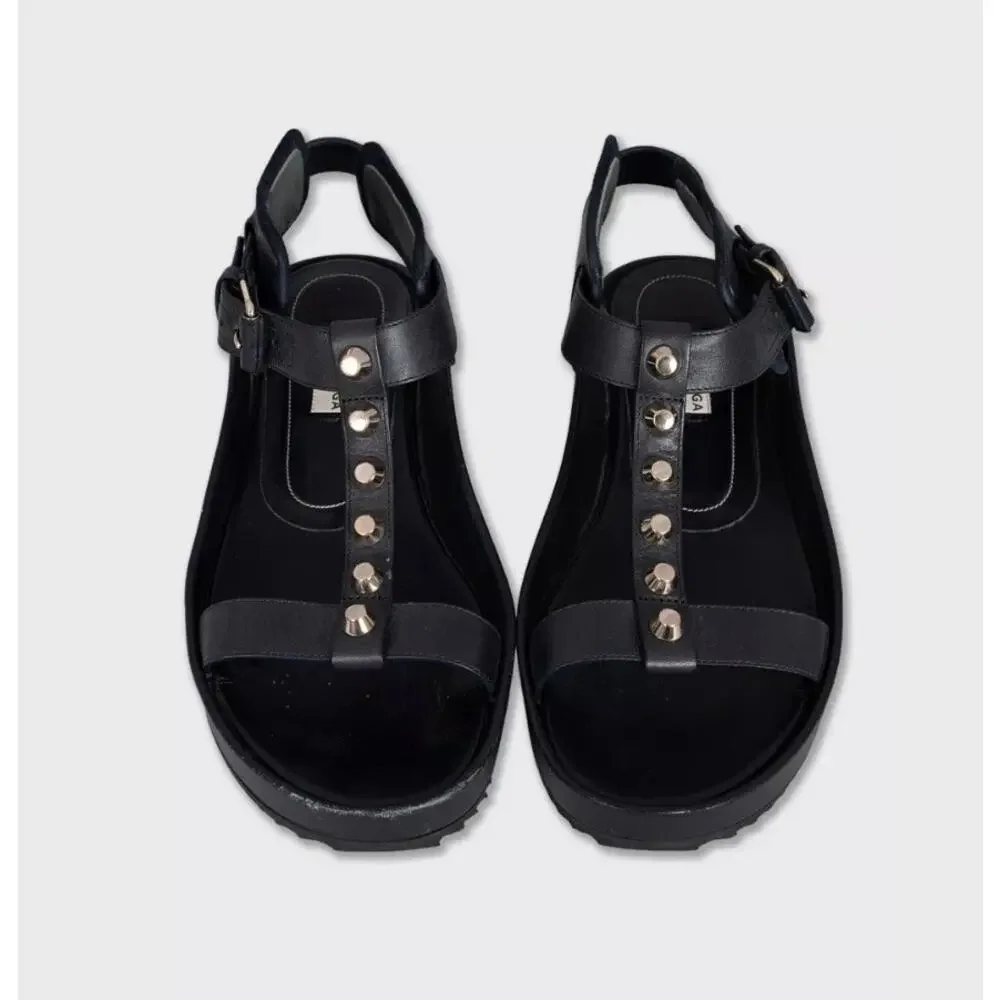 Balenciaga Black Leather Silver-Tone Sandals, EU 38